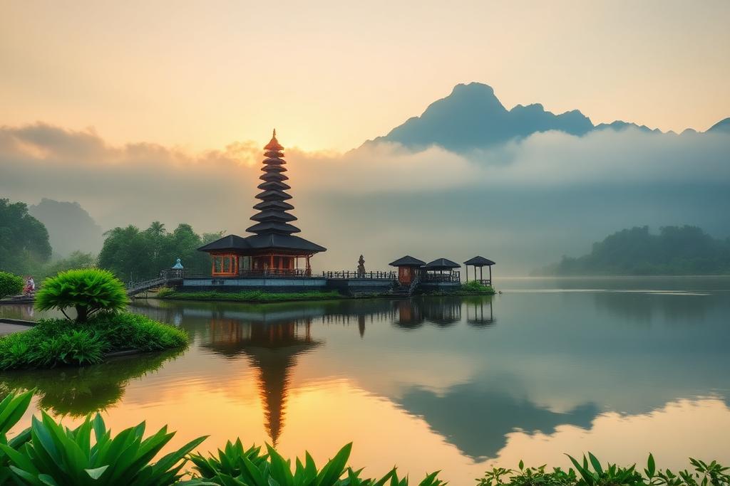 Templo balinés al amanecer