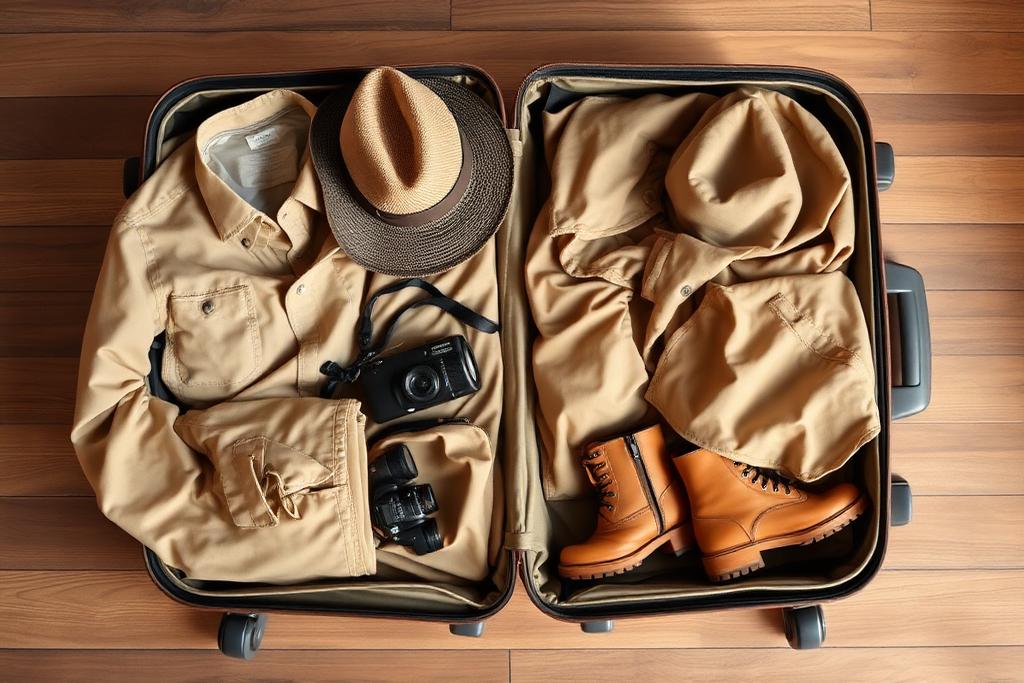 Maleta preparada para un safari en África